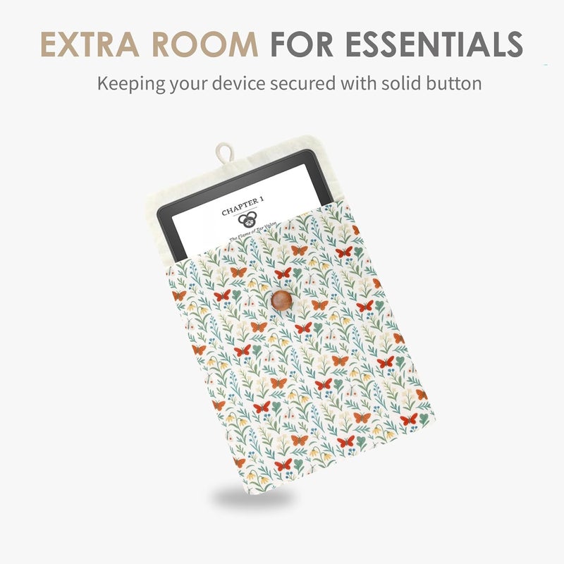 Clezolraa 6-7 inch Kindle Sleeve Pouch for 6.8"-7" Kindle Paperwhite 2024, 6" Kindle 2024/2022, Colorsoft, Oasis, Cotton-Padded Envelope Sleeve Case with Stylish Printed for Most E-Readers, White - Image 5